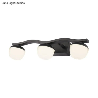 Wave Design Black Acrylic 3-Head Vanity Lamp for Contemporary Bedroom Wall Lighting