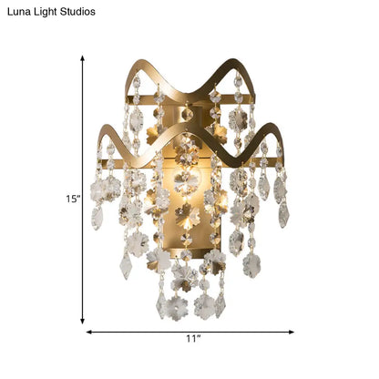 Wave Sconce Light - Gold Wall Mount with Flower Crystal/Shell Accent