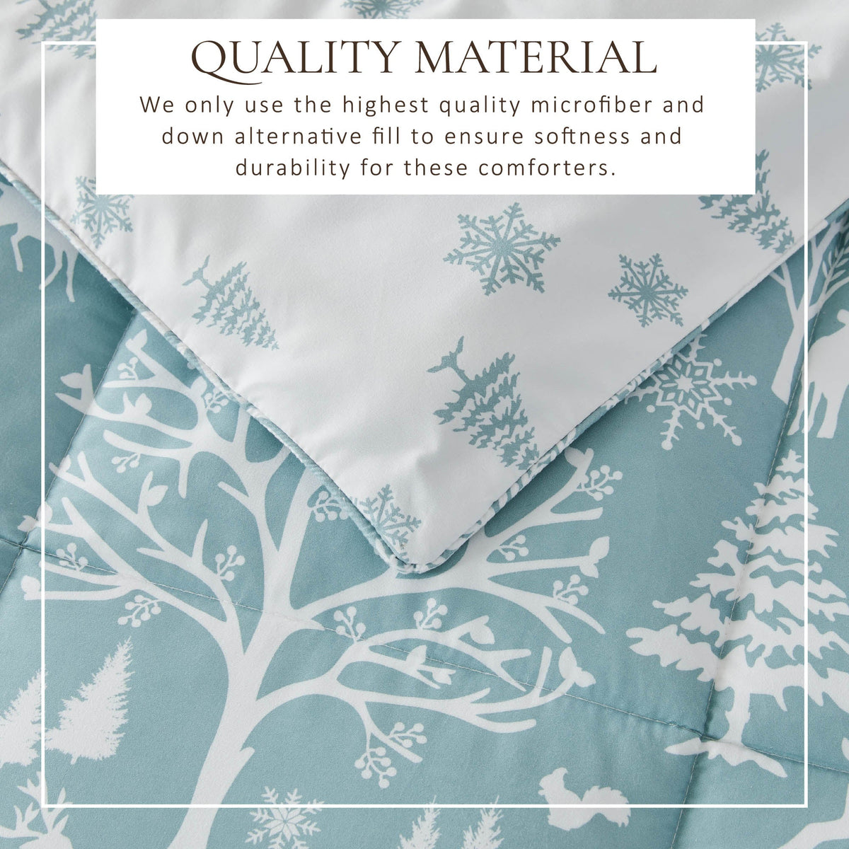 Great Bay Home Odette reversible Christmas comforter and sham set in icy blue with snowflakes on Tampa Home & Garden Store