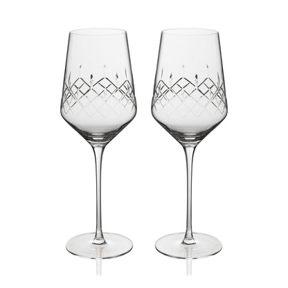 Admiral Etched Crystal Wine Glasses Set of Two