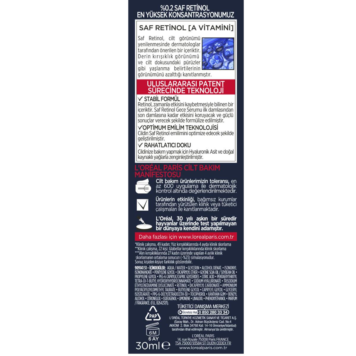 L'Oreal Paris Revitalift retinol face serum label in Turkish, 30 ml on Tampa Home & Garden Store