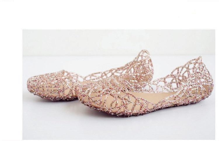 Stevvex crystal glitter lattice sandals rose-gold mesh slip-on flats for weddings pair on Tampa Home & Garden Store