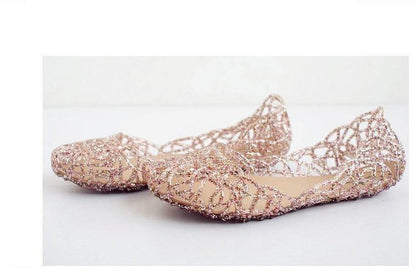 Stevvex crystal glitter lattice sandals rose-gold mesh slip-on flats for weddings pair on Tampa Home & Garden Store