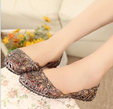 Stevvex crystal hollow glitter sandals pair in bronze metallic, slip-on flats on Tampa Home & Garden Store