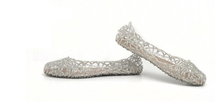 Stevvex silver-tone crystal hollow lattice sandals, slip-on wedding beach flats, pair on Tampa Home & Garden Store