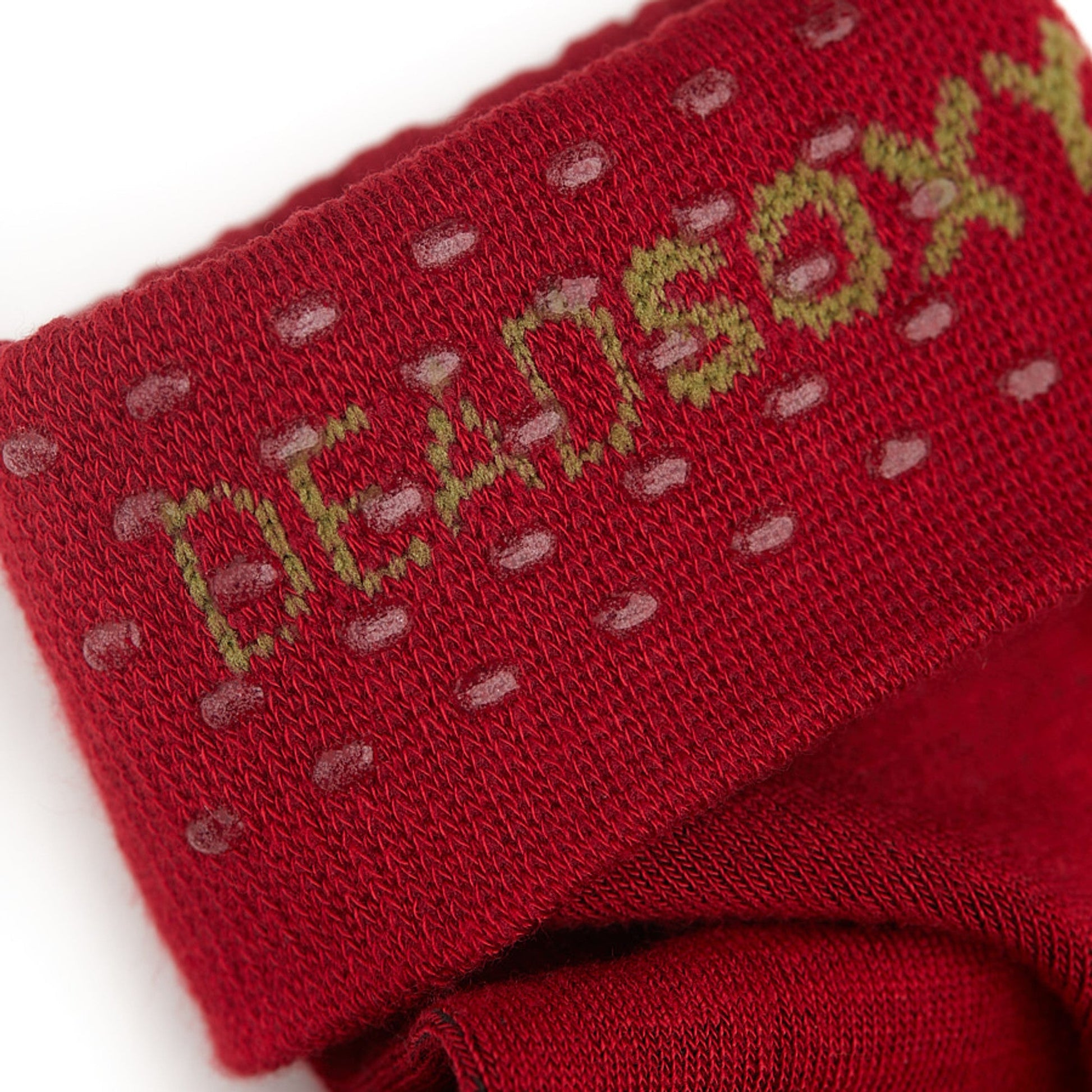 Weekly Sply 7-Pack Dress Socks by DeadSoxy, red boardroom socks with olive band and dots on Tampa Home & Garden Store