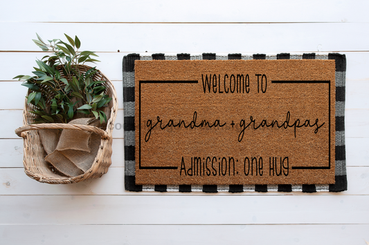 Welcome Mat, Housewarming Gift, New Home Gift, Porch Decor, Outdoor Doormat, Admission One Hug, Front Door Doormat, Welcome to Grandma & Grandpa's Doormat, Farm House DoormatDECOE-CM-002