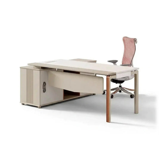 Westney Modern L-Shaped Executive Desk by Arc Grove with pedestal storage and copper legs on Tampa Home & Garden Store