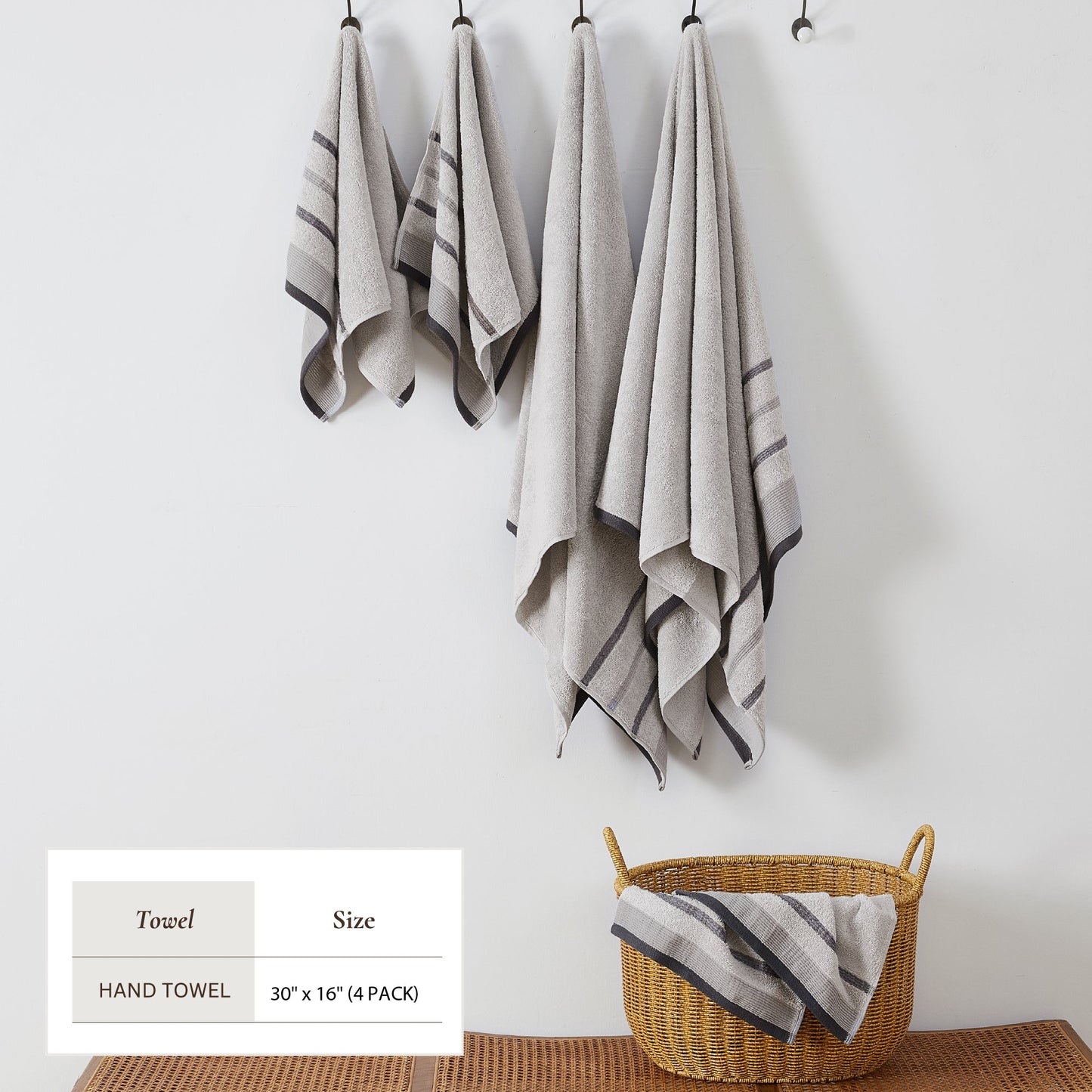 Soft Cotton Bath Towel Set and Stripe Detail