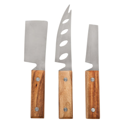 Rustic Acacia Wood Cheese Set with Steel Blades