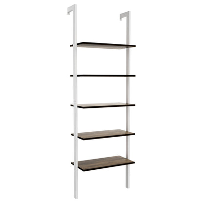 5-Tier Wood Look Ladder Shelf with Metal Frame for Home-Black