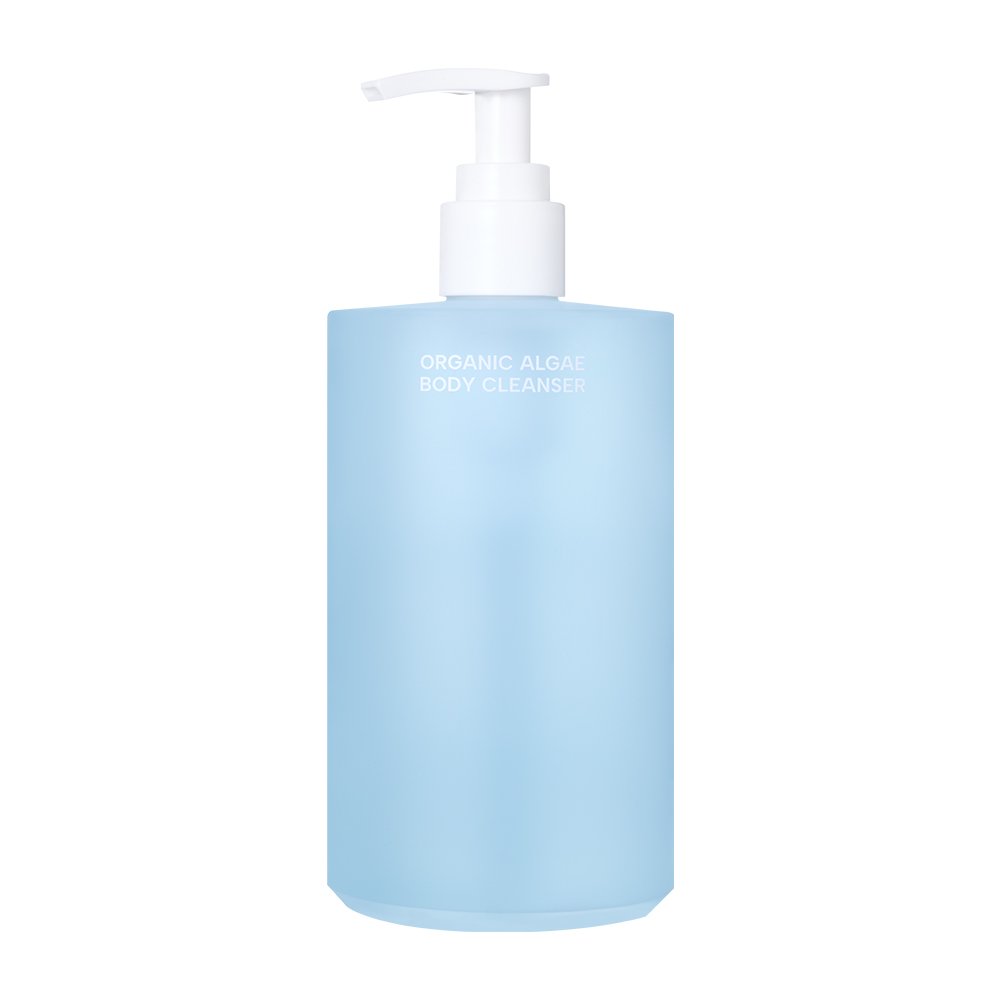 Whamisa Organic Algae Body Cleanser bottle; light blue 490ml pump dispenser on Tampa Home & Garden Store