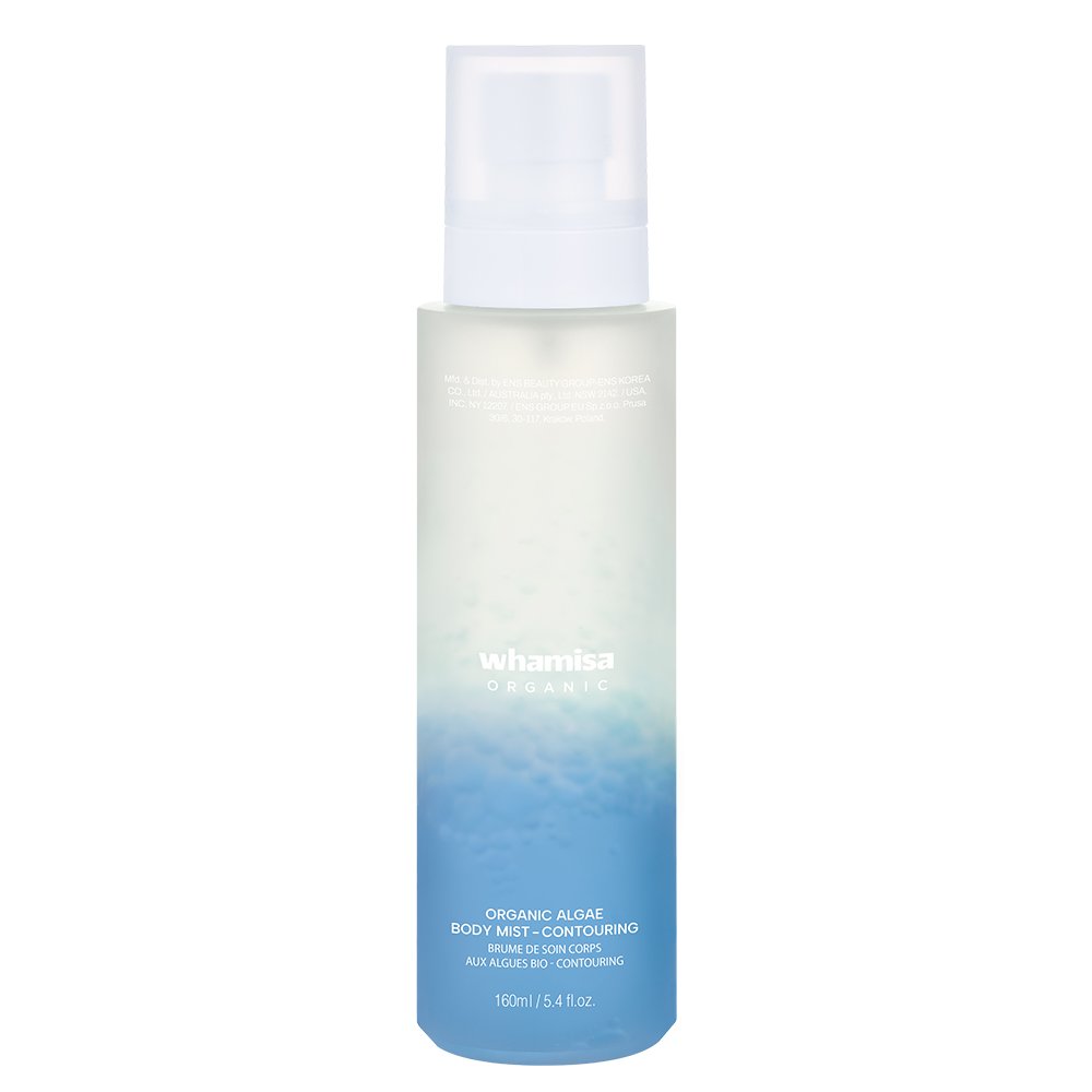 whamisa Organic Algae Body Mist 160ml bottle with blue gradient bottom and white spray cap on Tampa Home & Garden Store