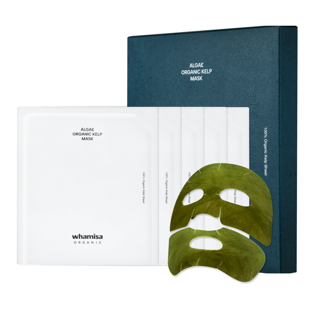 Whamisa Organic Algae Kelp Mask sheet mask set, white sachets, 5ea, green kelp mask, Seoulia on Tampa Home & Garden Store