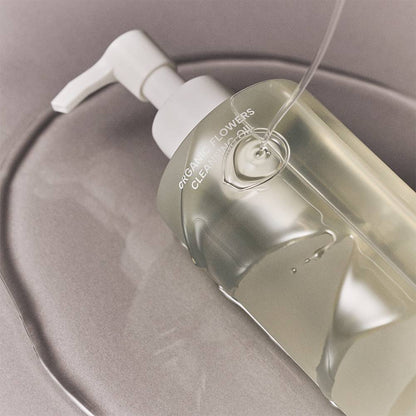 Whamisa Organic Flowers Cleansing Oil bottle with pump, pale green translucent container on Tampa Home & Garden Store