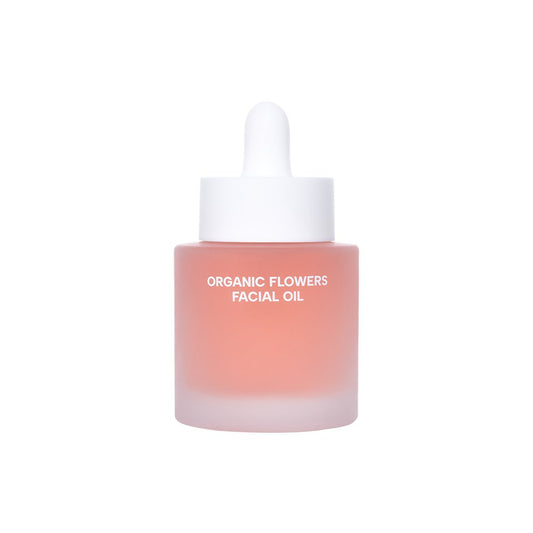 Organic Flowers Facial Oil bottle frosted pink glass white dropper cap 32ml Seoulia on Tampa Home & Garden Store