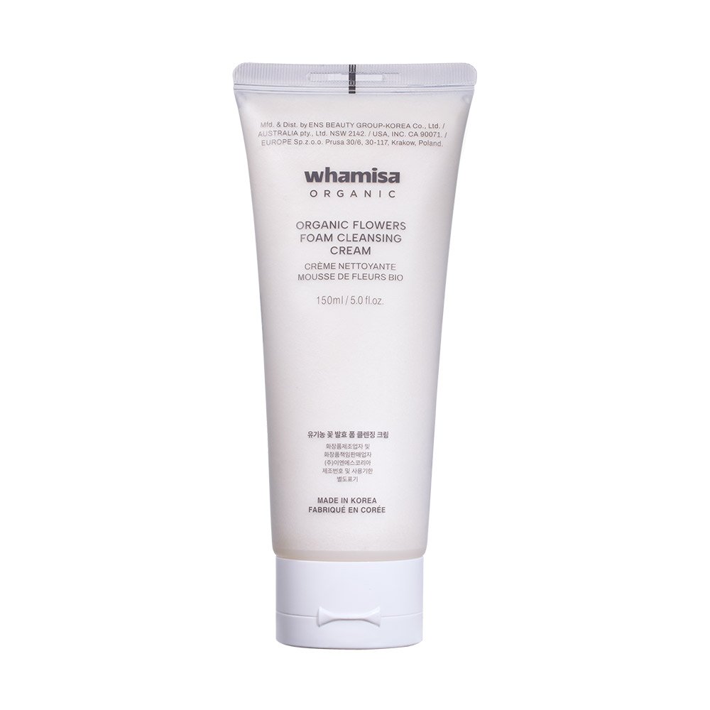 whamisa Organic Flowers Foam Cleansing Cream 150ml tube with white cap facial cleanser on Tampa Home & Garden Store