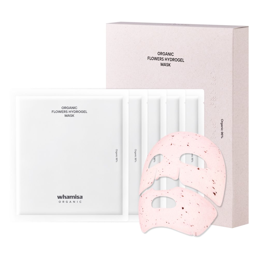 whamisa Organic Flowers Hydrogel Mask 5ea facial mask set, pink speckled hydrogel sheets on Tampa Home & Garden Store