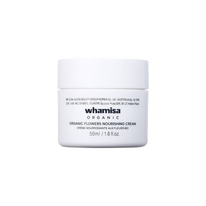 Whamisa Organic Flowers Nourishing Cream 50ml white jar facial moisturizer on Tampa Home & Garden Store