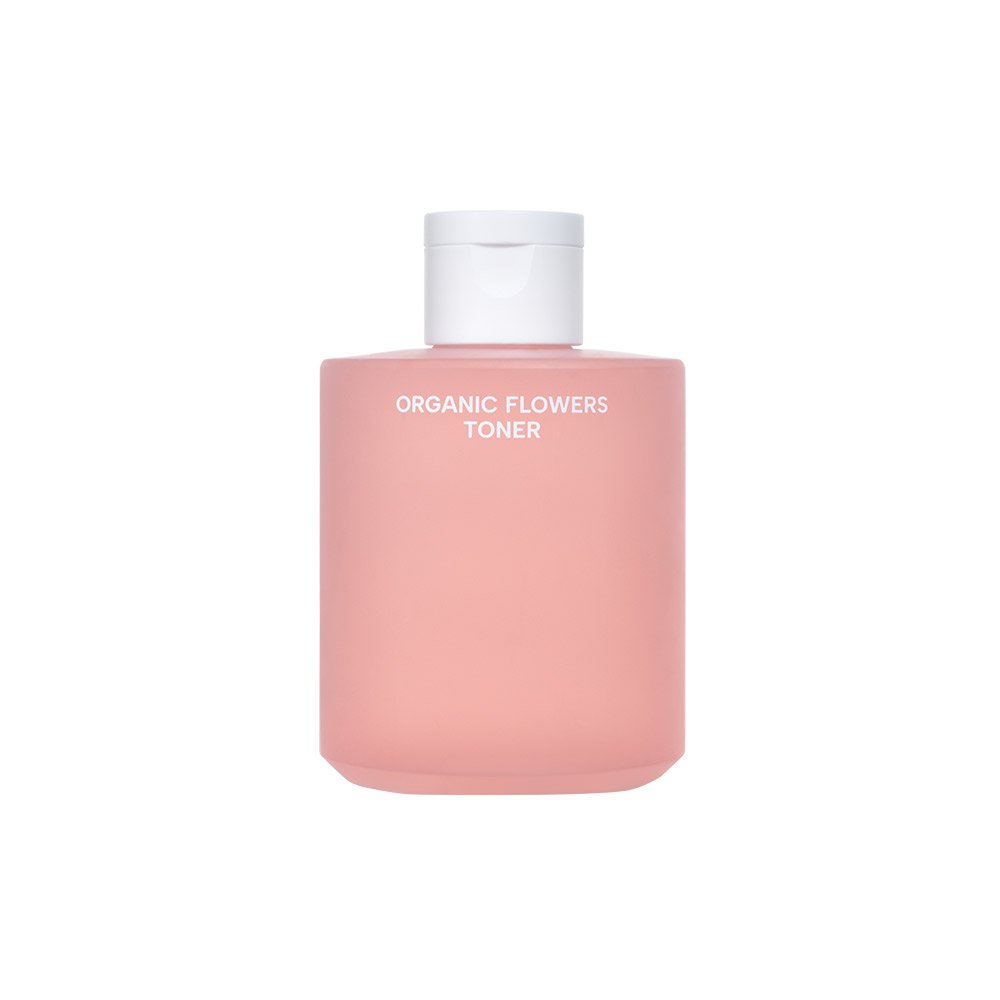Organic Flowers Toner bottle in soft pink with white cap on Tampa Home & Garden Store