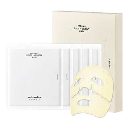 Whamisa Organic Fruits Hydrogel Yuja facial masks, 5ea set with white sachets and beige box on Tampa Home & Garden Store