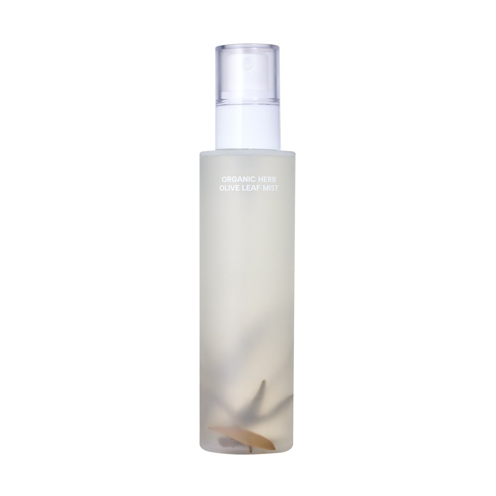 Whamisa Organic Herb Olive Leaf Mist 100ml frosted white bottle with spray cap for toners on Tampa Home & Garden Store