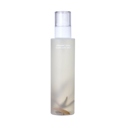 Whamisa Organic Herb Olive Leaf Mist 100ml frosted white bottle with spray cap for toners on Tampa Home & Garden Store