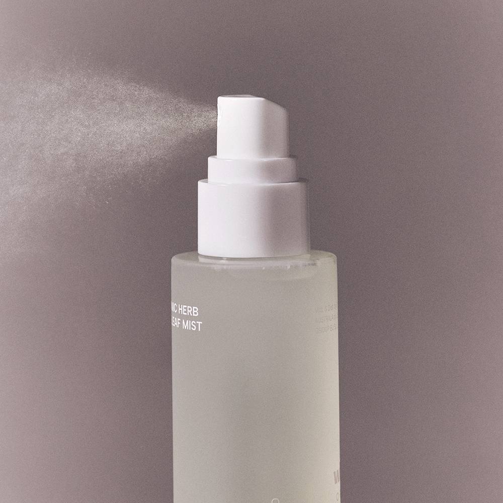 Whamisa Organic Herb Olive Leaf Mist bottle with white spray pump, 100ml on Tampa Home & Garden Store