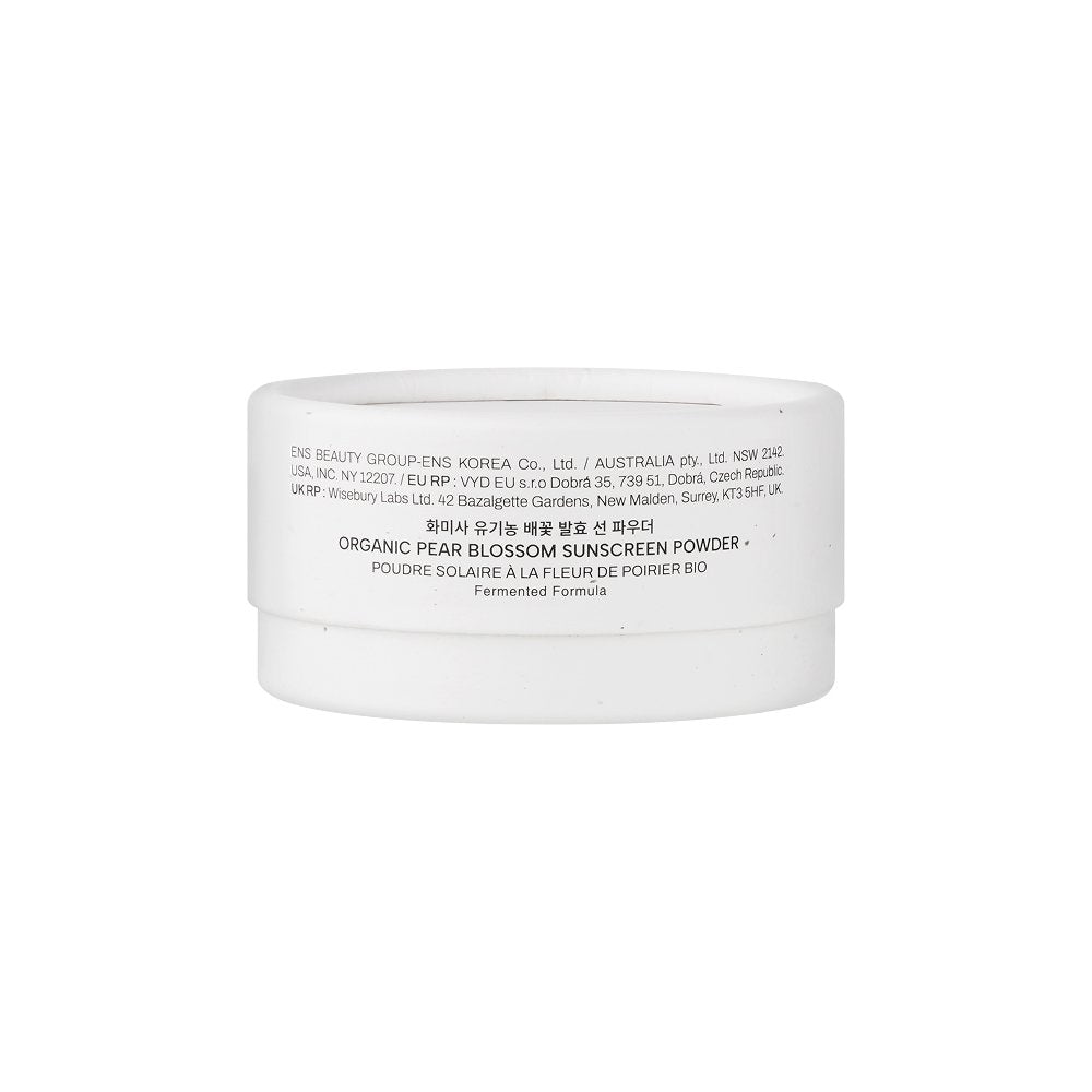 Whamisa Organic Pear Blossom Sunscreen Powder jar, white compact, Seoulia SPF50+ PA++++ on Tampa Home & Garden Store