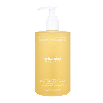 whamisa Organic Seeds Body Cleanser bottle with white pump, yellow 490ml on Tampa Home & Garden Store