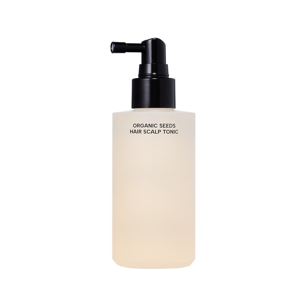 Whamisa Organic Seeds Hair Scalp Tonic bottle with beige body and black pump 165ml on Tampa Home & Garden Store