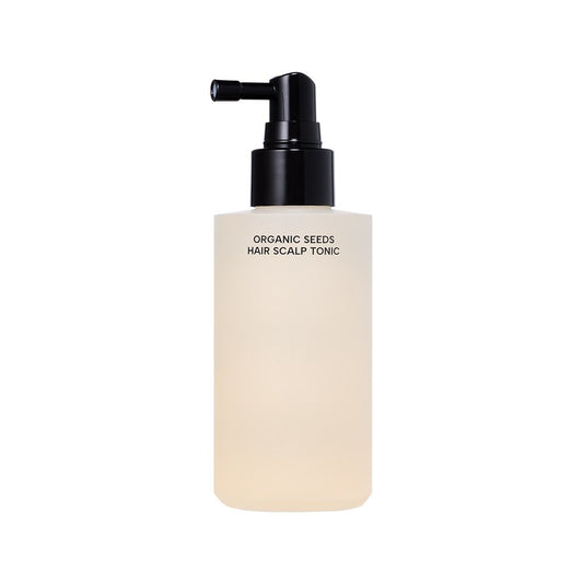 Whamisa Organic Seeds Hair Scalp Tonic bottle with beige body and black pump 165ml on Tampa Home & Garden Store