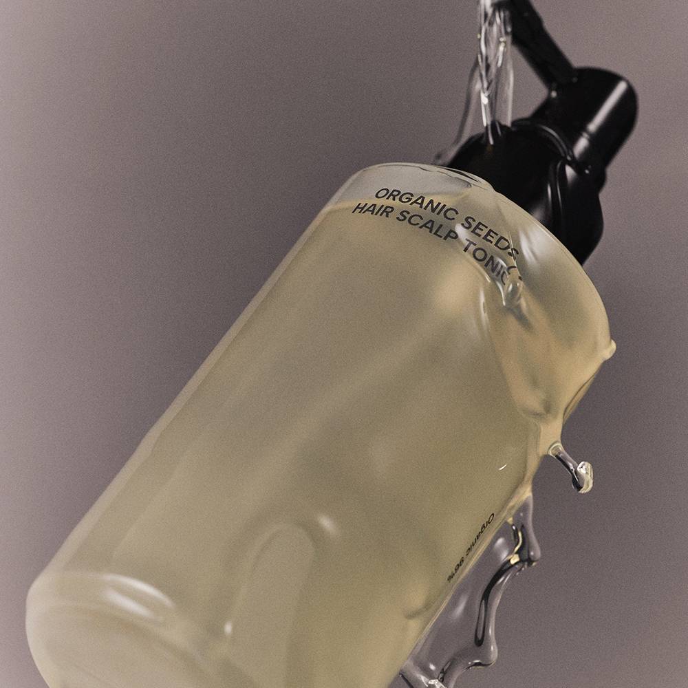 Whamisa Organic Seeds Hair Scalp Tonic bottle with beige liquid and pump dispenser, 165ml on Tampa Home & Garden Store