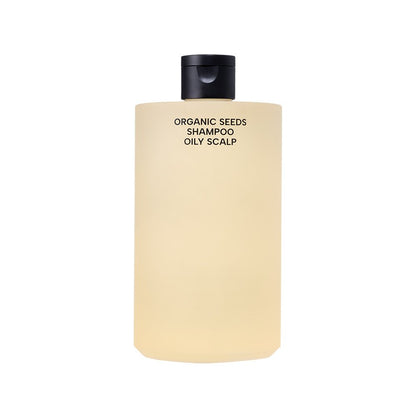Shampoo Organic Seeds Oily Scalp 490ml bottle in beige with black cap on Tampa Home & Garden Store