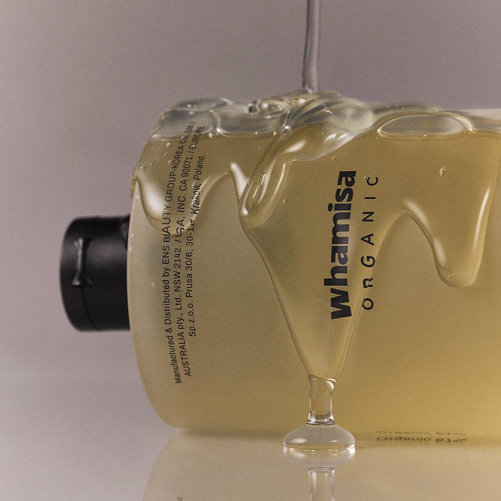 Shampoo whamisa Organic Seeds for oily scalp 490ml in pale yellow bottle with black cap on Tampa Home & Garden Store