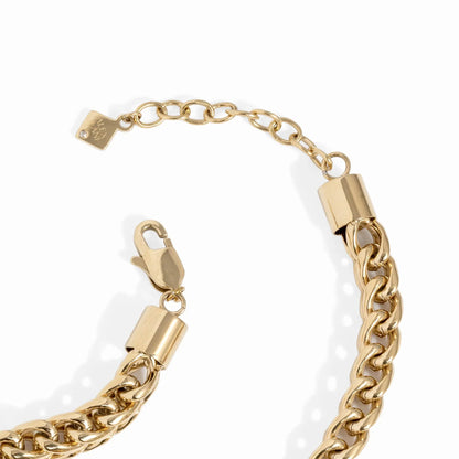 Adjustable wheat chain bracelet in gold-tone metal with square tag engraved ALEX AND ANI on Tampa Home & Garden Store