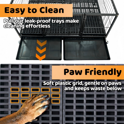 42" Stackable Dog Crate 43T+WHLP02, 2 crates with pull-out leak-proof trays, paw-friendly grid on Tampa Home & Garden Store
