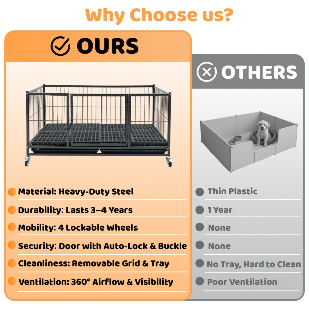 42in Stackable Dog Crate by Homey Pet Official, black heavy steel with 4 lockable wheels on Tampa Home & Garden Store