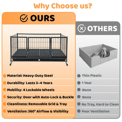 42in Stackable Dog Crate by Homey Pet Official, black heavy steel with 4 lockable wheels on Tampa Home & Garden Store