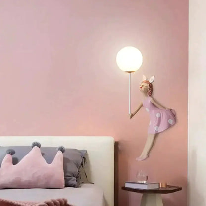 Pink Polka Dot Fairy Girl Wall Lamp for Bedroom