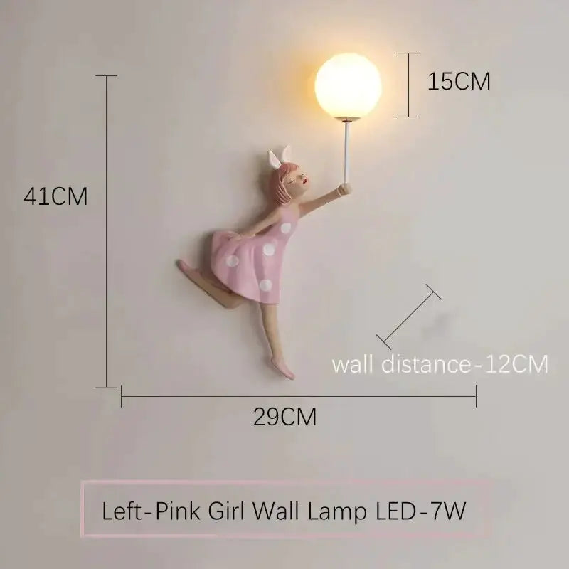 Pink Polka Dot Fairy Girl Wall Lamp for Bedroom