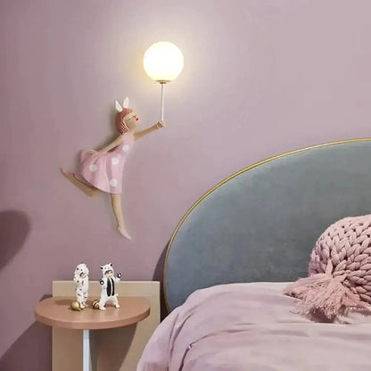 Pink Polka Dot Fairy Girl Wall Lamp for Bedroom