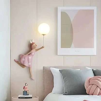 Pink Polka Dot Fairy Girl Wall Lamp for Bedroom