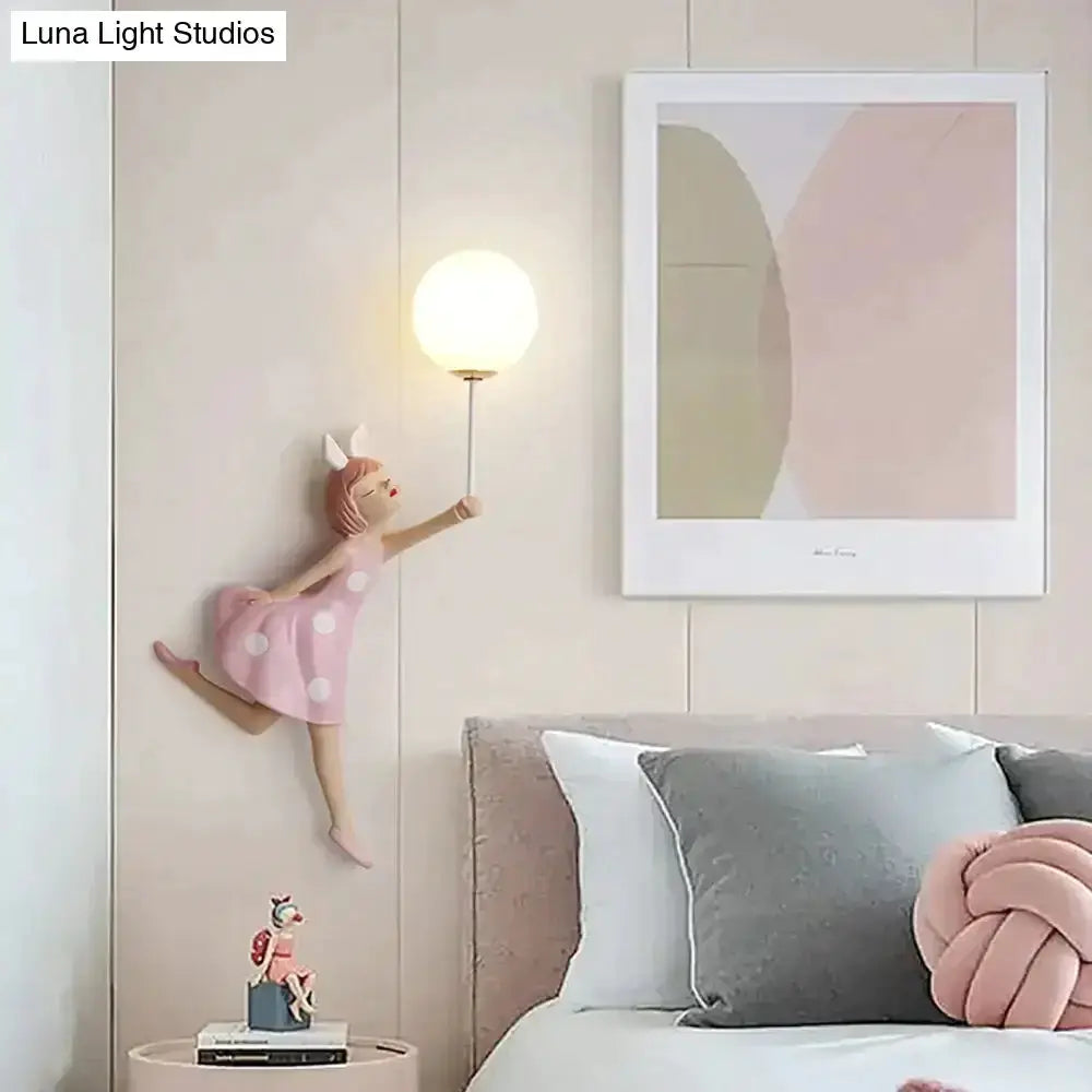 Pink Polka Dot Fairy Girl Wall Lamp for Bedroom