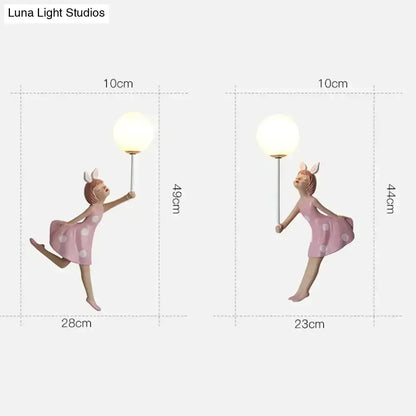 Pink Polka Dot Fairy Girl Wall Lamp for Bedroom