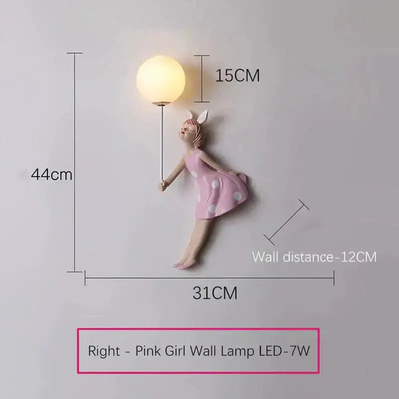 Pink Polka Dot Fairy Girl Wall Lamp for Bedroom