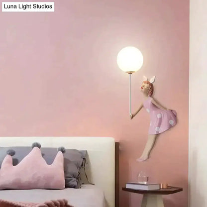 Pink Polka Dot Fairy Girl Wall Lamp for Bedroom
