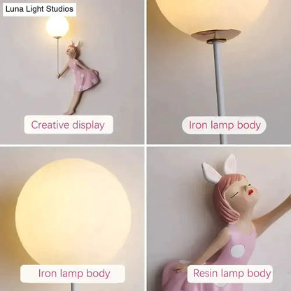 Pink Polka Dot Fairy Girl Wall Lamp for Bedroom
