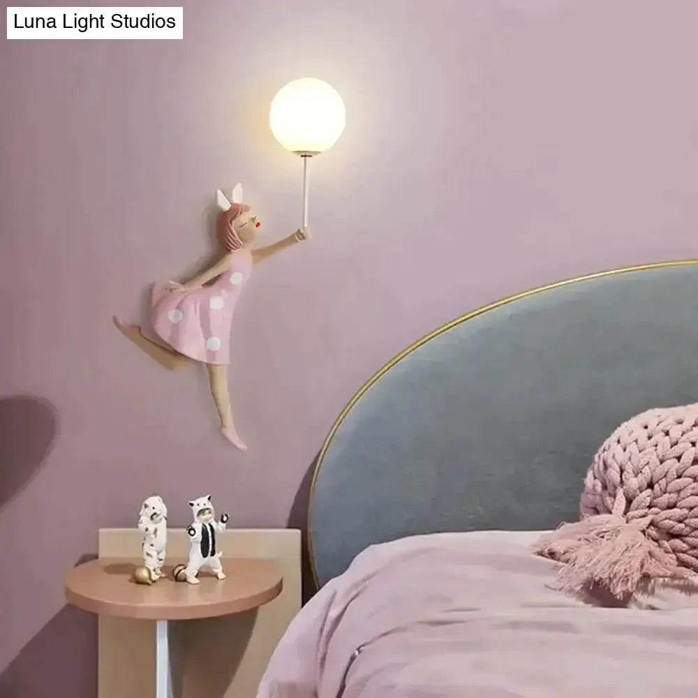Pink Polka Dot Fairy Girl Wall Lamp for Bedroom