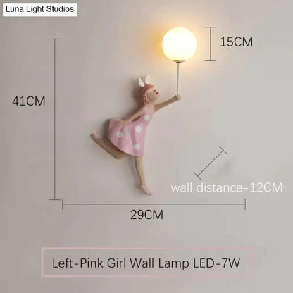 Pink Polka Dot Fairy Girl Wall Lamp for Bedroom